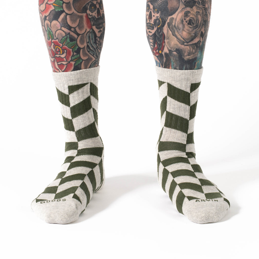 Crew Sock - Olivine Herringbone