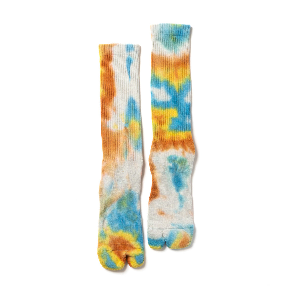 NODAL Tie-Dye Tabi Socks - Orange Long Split-Toe | Made in Japan