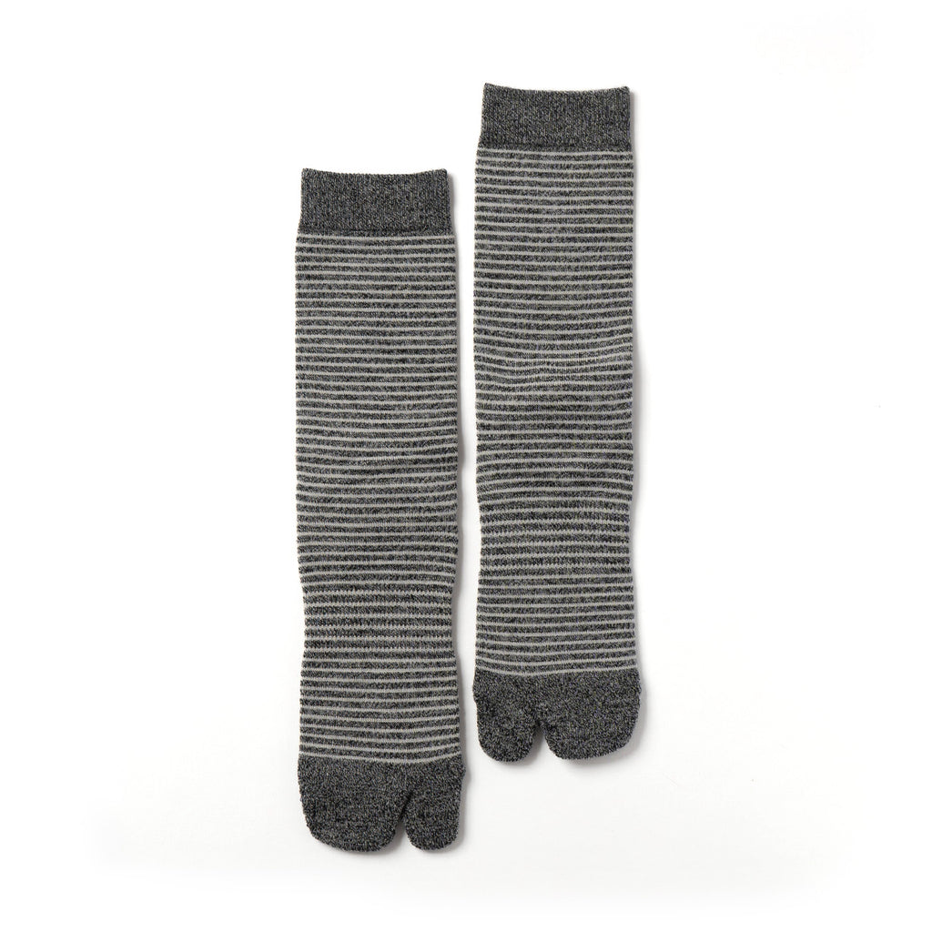 NODAL Tabi Sock – Merino Wool Stripe Heather Charcoal| Made in Japan