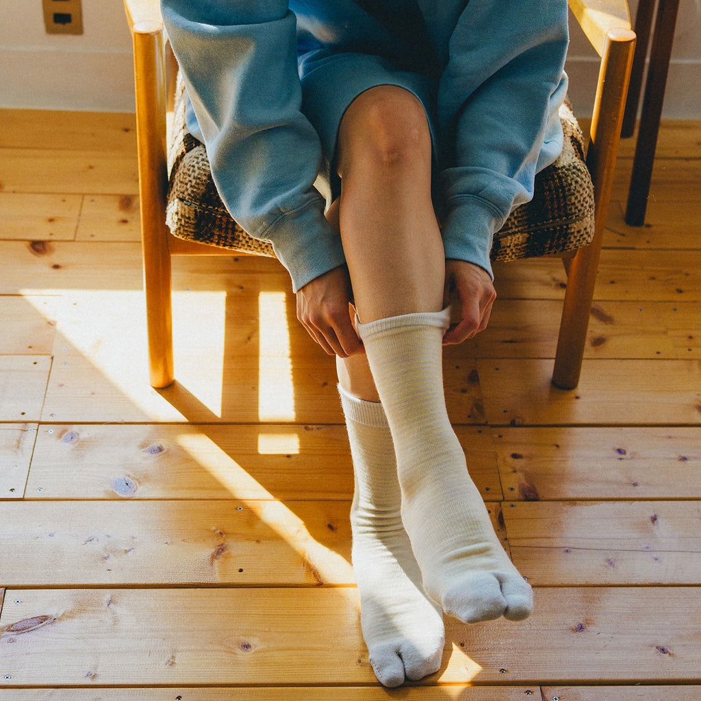 NODAL Tabi Sock – Merino Wool Stripe Light Gray | Made in Japan