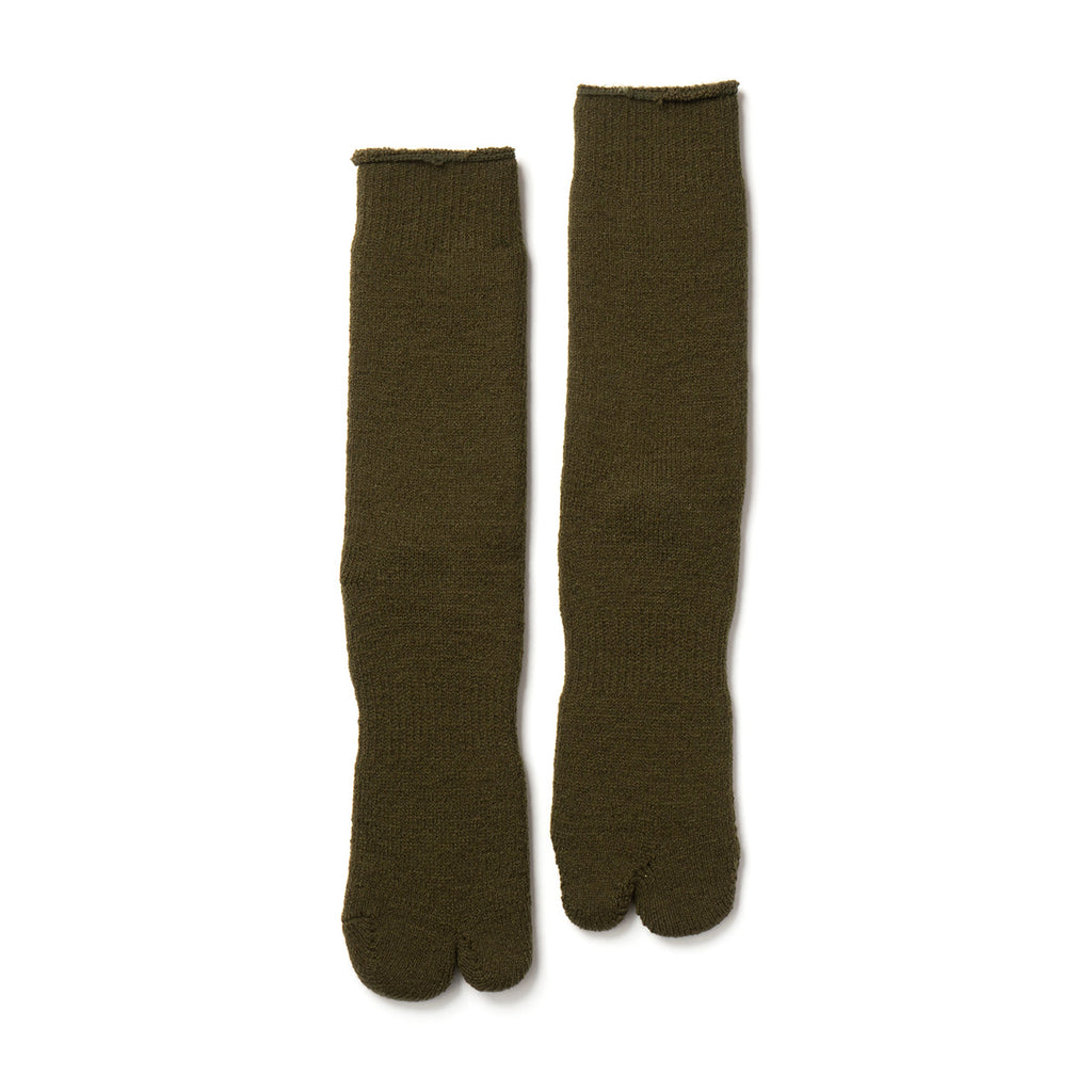 NODAL Brushed Pile Tabi Sock – Army Green | Made in Japan