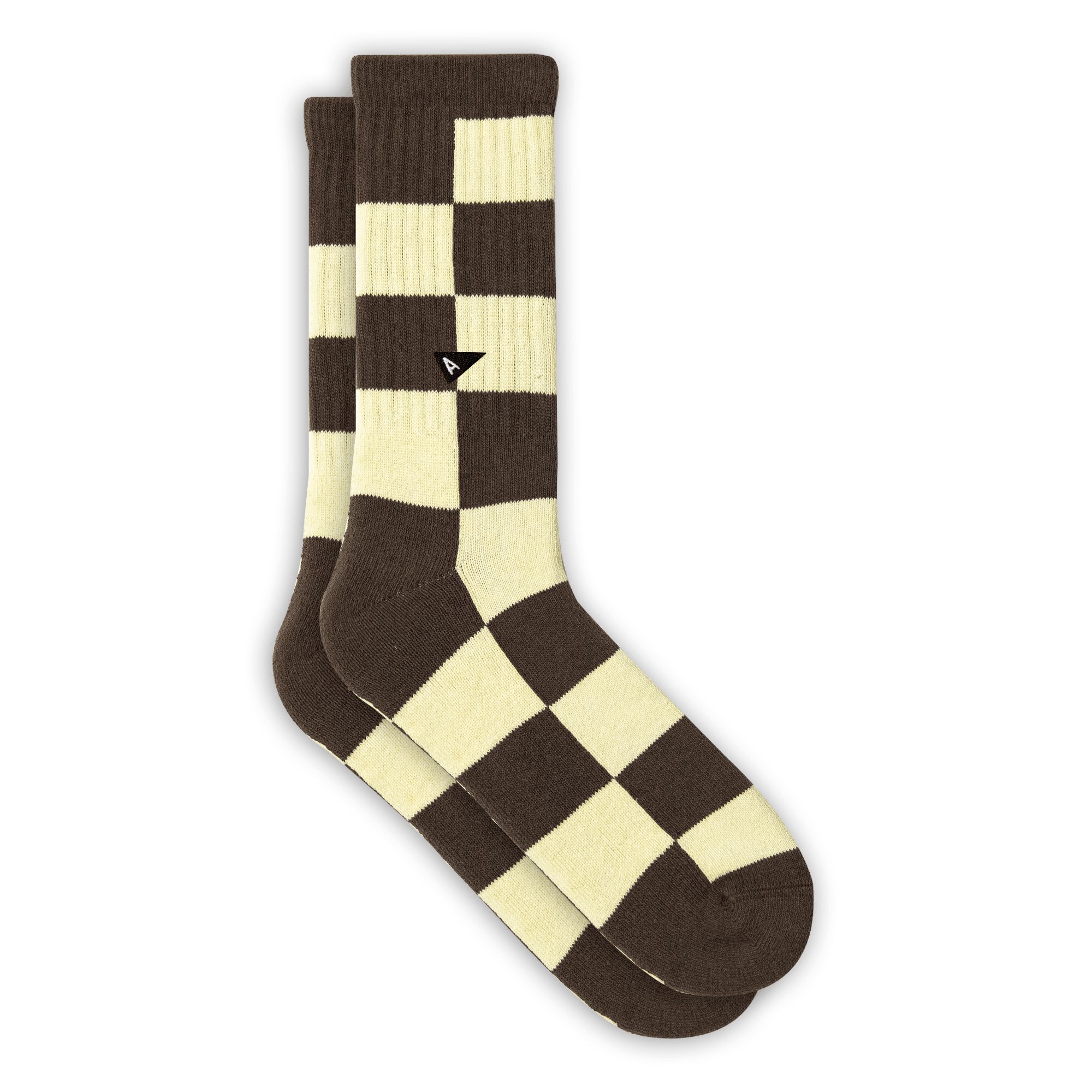 Arvin Goods crew sock in seasonal Checkered color. Made in Portugal with recycled yarns. Classic fit, cushioned sole, unisex.