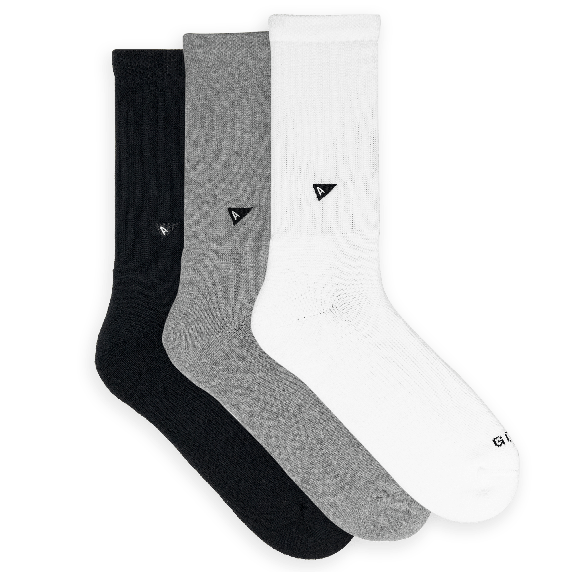 3-pack of Arvin Goods solid crew socks made in Portugal with recycled materials