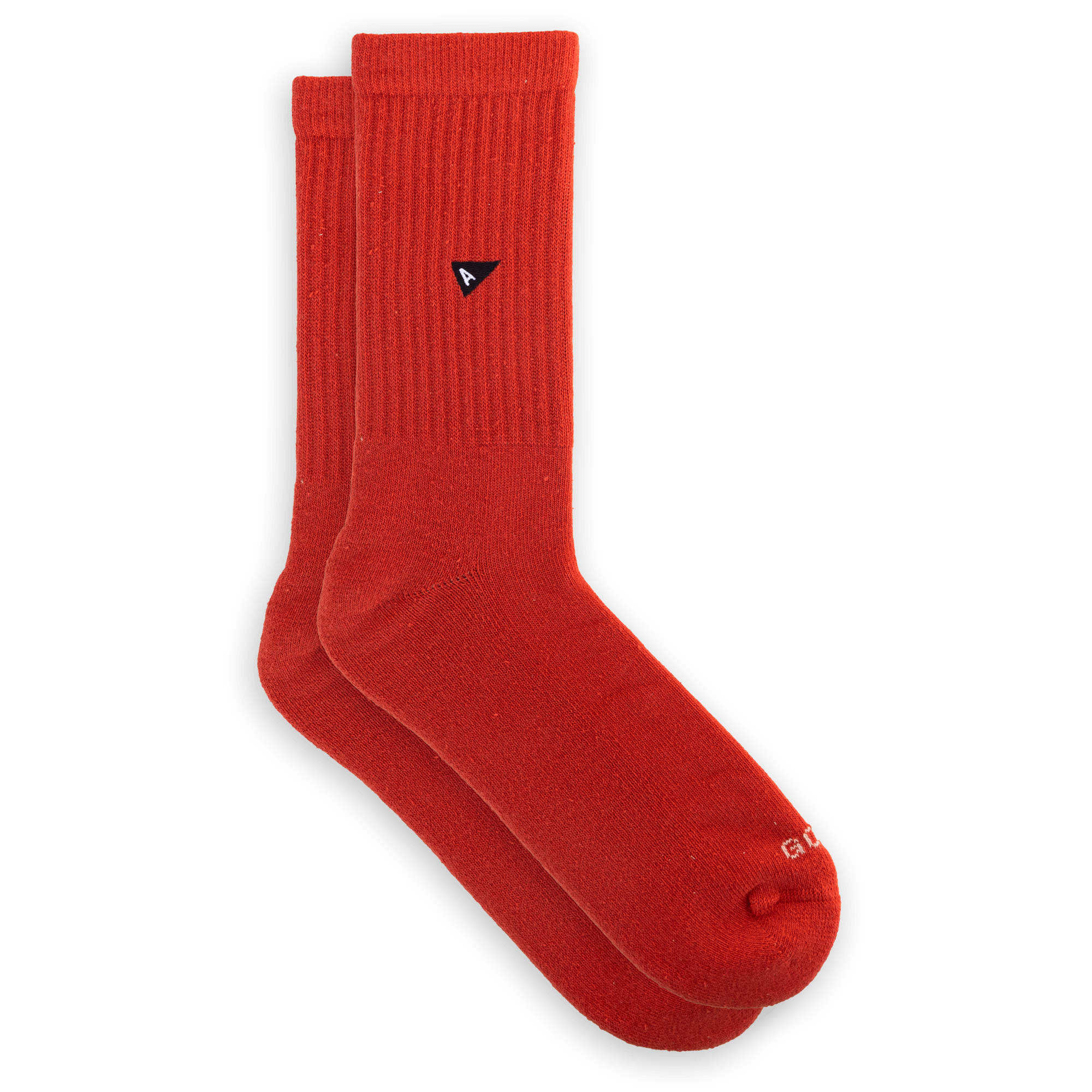 Arvin Goods crew sock in seasonal Paprika color. Made in Portugal with recycled yarns. Unisex fit.