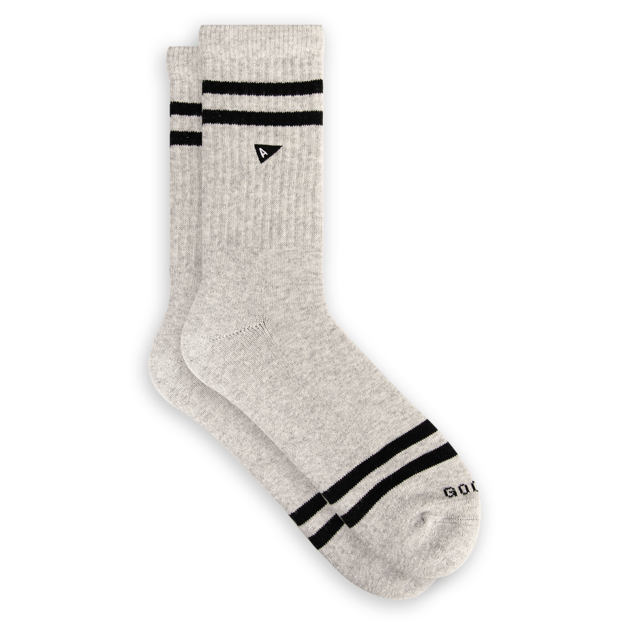 Arvin Goods crew sock with seasonal sugar black stripe colorway. Made in Portugal with recycled yarns.