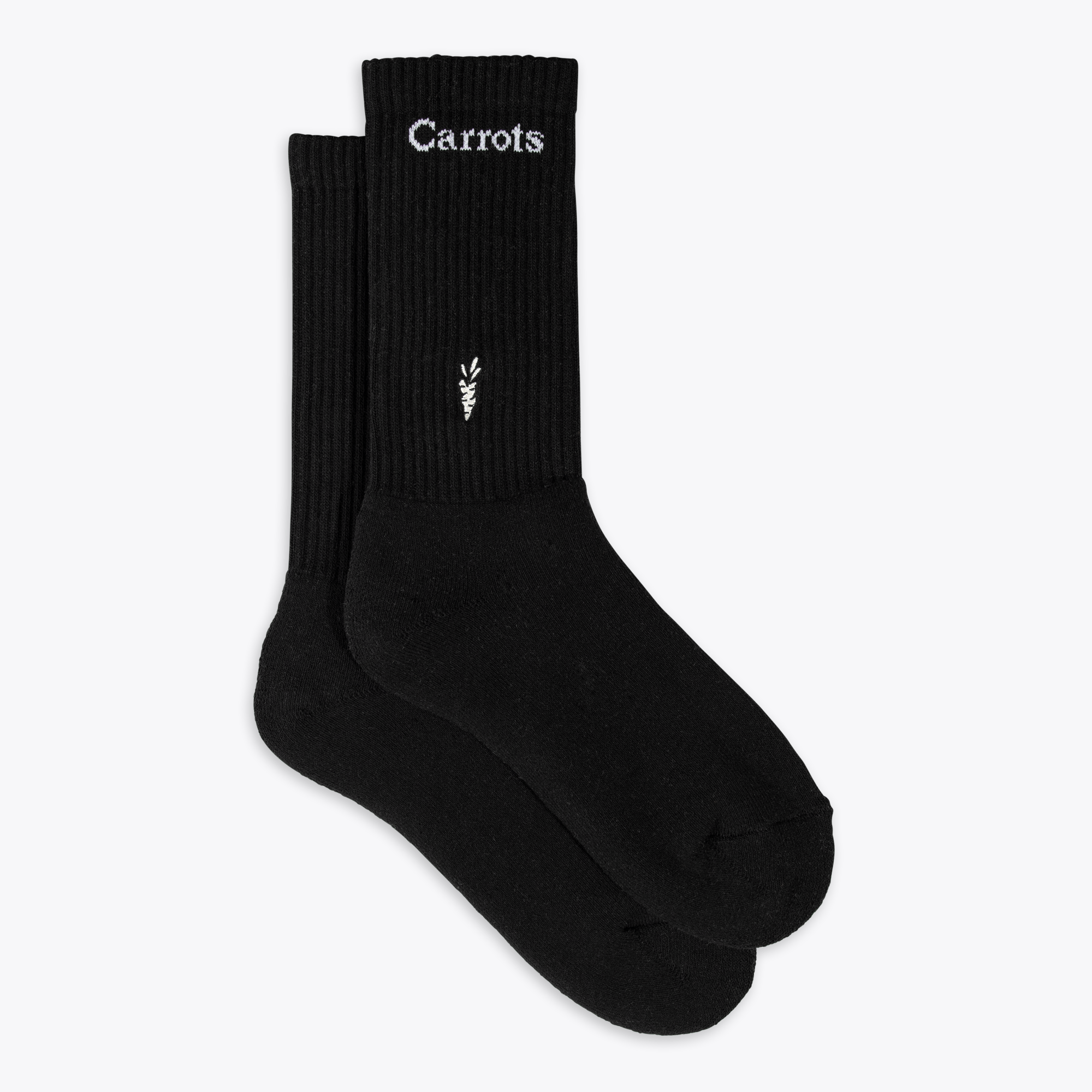 Arvin Goods x Carrots crew sock 2-pack. Made in Japan using recycled cotton. Includes solid and striped designs with co-branded detailing.